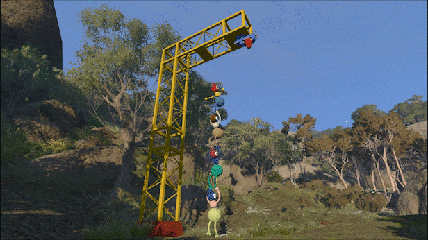 default-1 An animation from a video game showing cartoon characters solving environmental puzzles in Big Walk.